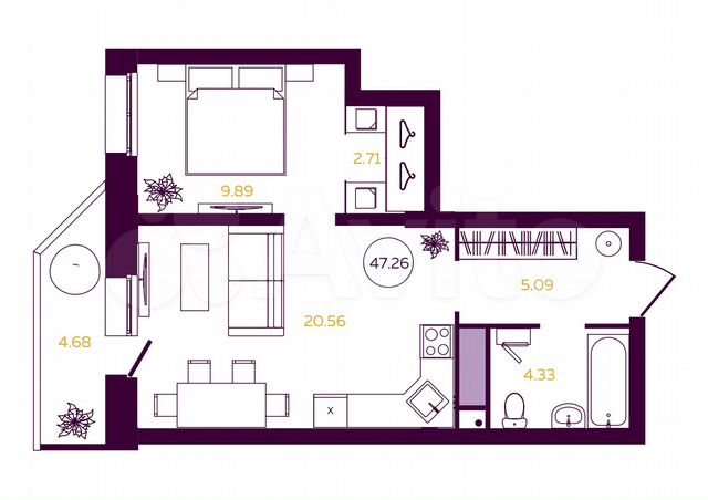 1-к. квартира, 47,3 м², 15/23 эт.