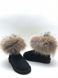 Угги черные кожа замша натуральные лиса