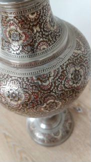 Антикварная Индийская Ваза с Гравировкой и Эмалью