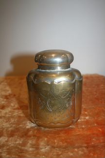 Чайница старинная латунь серебрение штихель