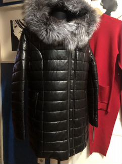 Куртка кожаная,стеганая, чёрная с чернобуркой 54/6