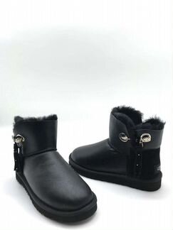 Угги кожа пудра черные замша мини натуральные