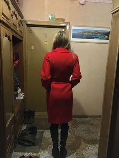 Пальто теплое красное с мехом bsby