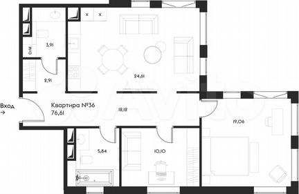2-к квартира, 76.6 м², 11/17 эт.