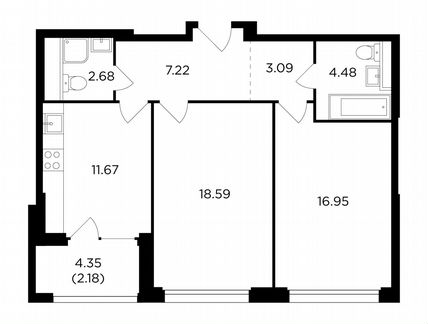 2-к квартира, 66.9 м², 14/21 эт.