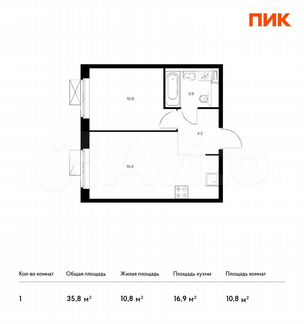 1-к квартира, 35.8 м², 12/17 эт.