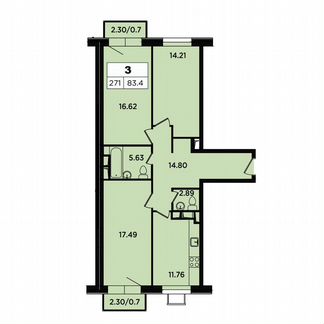 3-к апартаменты, 83.4 м², 3/18 эт.