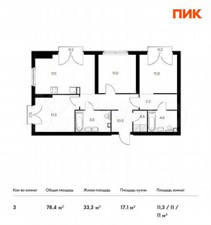 3-к квартира, 78.4 м², 15/32 эт.