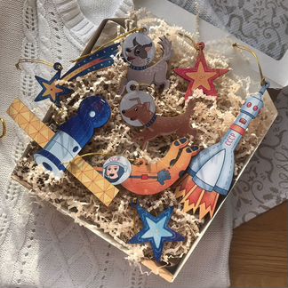 Набор ёлочных игрушек из дерева