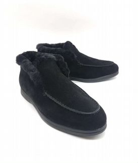 Лоферы зимние кожа замша лоро пиана черные синие в