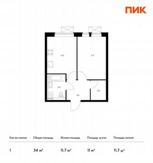 1-к квартира, 34 м², 28/33 эт.