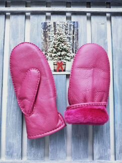 Варежки рукавицы овчина женские розового цвета фук