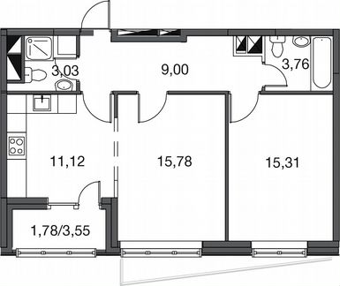 2-к квартира, 59.8 м², 16/20 эт.