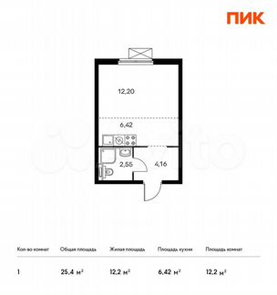 Квартира-студия, 25.4 м², 20/20 эт.