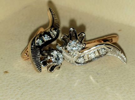 Серьги золотые СССР с бриллиантами