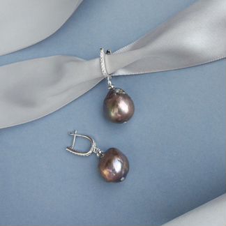 Серьги черный барочный жемчуг